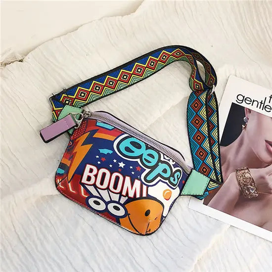 Colorful Women Waist Bag Fanny Pack Belt Bags Graffiti Chest Handbag