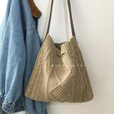 Female Woolen Knitted Braid Handbag Crochet Winter Shoulder Bag
