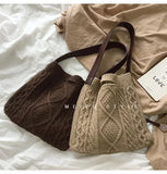 Female Woolen Knitted Braid Handbag Crochet Winter Shoulder Bag