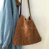 Female Woolen Knitted Braid Handbag Crochet Winter Shoulder Bag