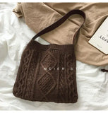 Female Woolen Knitted Braid Handbag Crochet Winter Shoulder Bag