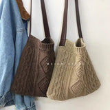 Female Woolen Knitted Braid Handbag Crochet Winter Shoulder Bag