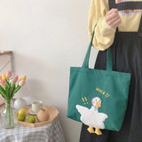 DIGERUI INS Duck Embroidery Canvas Tote Bag Large Shoulder Work Handbag