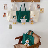 DIGERUI INS Duck Embroidery Canvas Tote Bag Large Shoulder Work Handbag