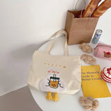 DIGERUI INS Duck Embroidery Canvas Tote Bag Large Shoulder Work Handbag