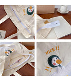DIGERUI INS Duck Embroidery Canvas Tote Bag Large Shoulder Work Handbag