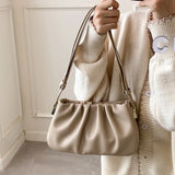 DIGERUI Retro PU Leather Small Shoulder Bag Winter Handbag Folds Crossbody Bag