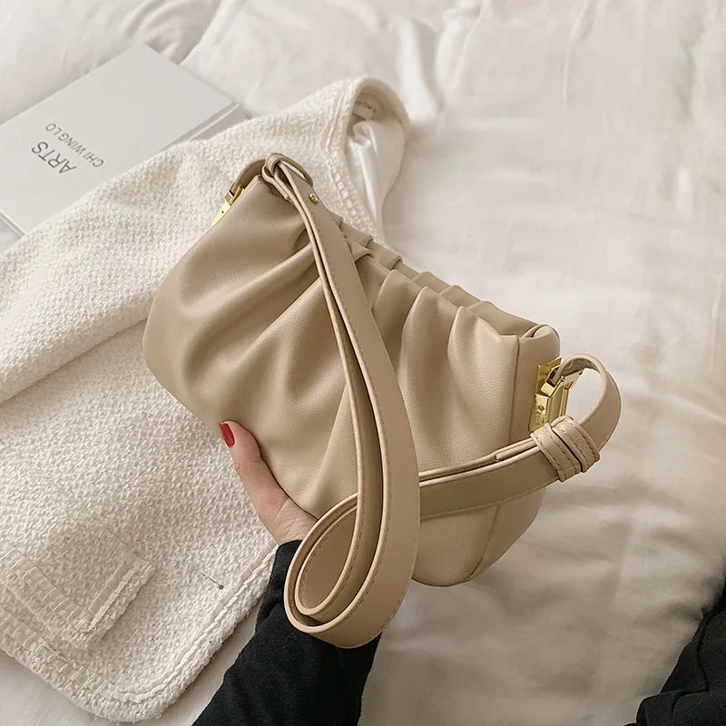 DIGERUI Retro PU Leather Small Shoulder Bag Winter Handbag Folds Crossbody Bag