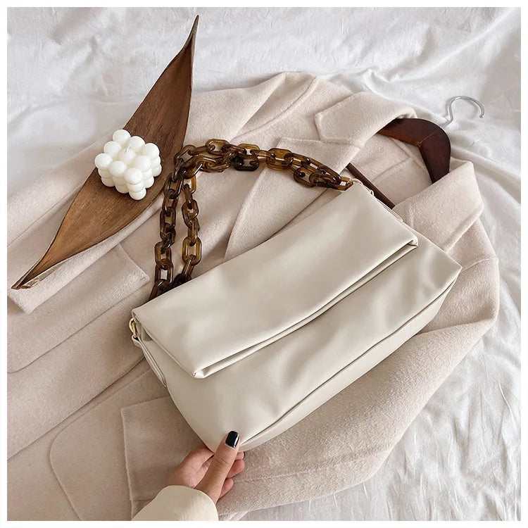 DIGERUI Thick Chain PU Leather Shoulder Bags For Women