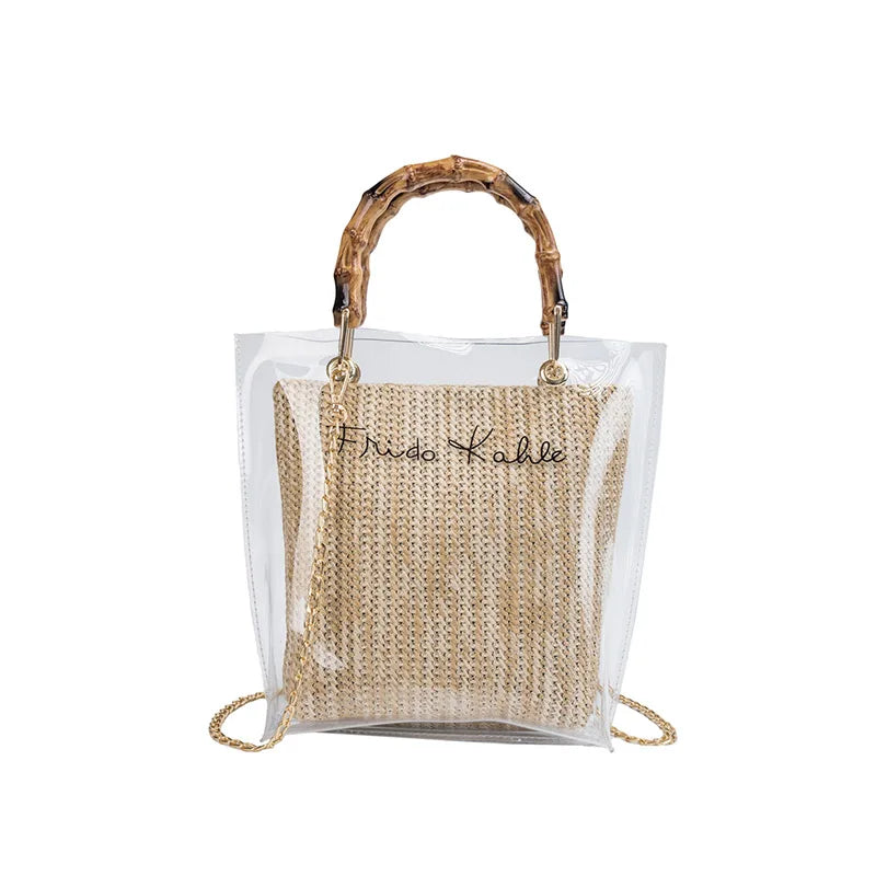 DIGERUI Transparent Shoulder Bag Clear Jelly Handbag Crossbody Bamboo Weave