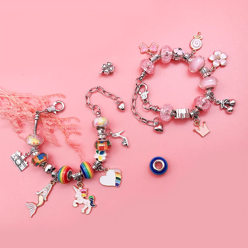 DIY Beaded Bracelet Set Colorful Crystal Spacer Beads Pendant Kids