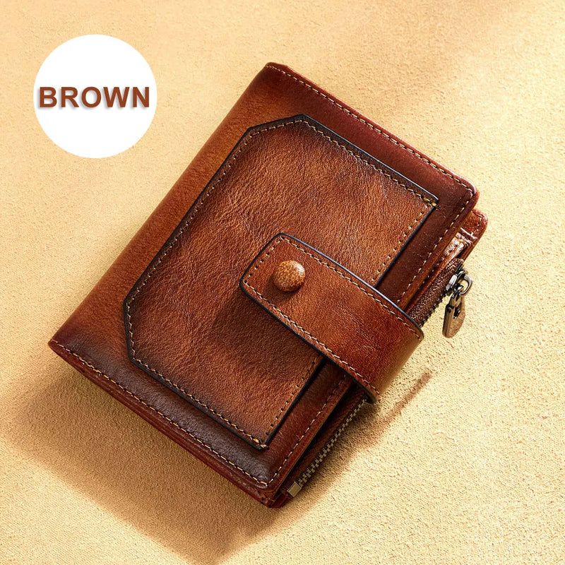 DIY Chinese Retro Leather Wallet RFID Blocking Purse