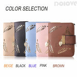 Leaves Hollow Pattern Women Purse Short Zipper Buckle Wallet