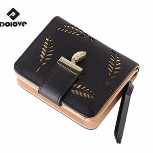 Leaves Hollow Pattern Women Purse Short Zipper Buckle Wallet