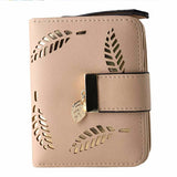 Leaves Hollow Pattern Women Purse Short Zipper Buckle Wallet