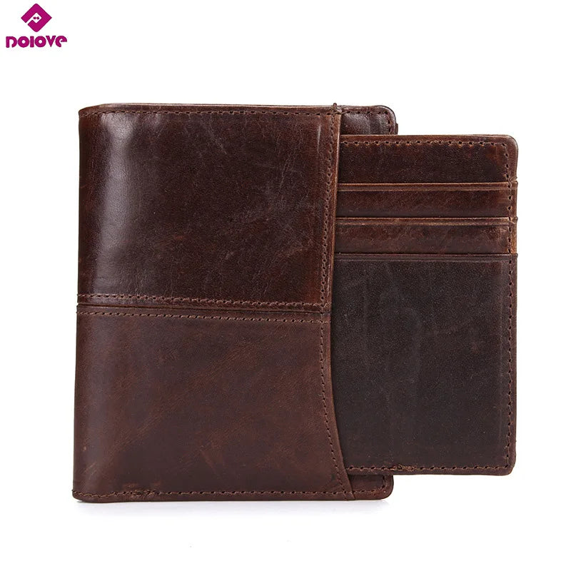 Men's Leather Folding Wallet Vertical Money Bag