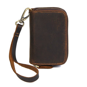 Vintage Leather Key Wallet Women Keychain Copper Zipper Key Bag