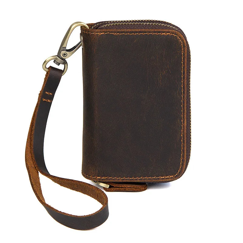 Vintage Leather Key Wallet Women Keychain Copper Zipper Key Bag