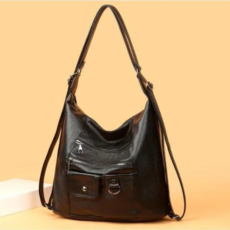 Retro Leather Backpack Ladies Large-capacity Bags