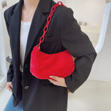 Small Ladies Plush Shoulder Bag with Zipper