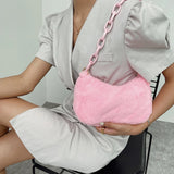 Small Ladies Plush Shoulder Bag with Zipper