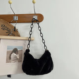 Small Ladies Plush Shoulder Bag with Zipper