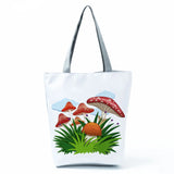 Colorful Mushroom Print Book Bag for Girls - ECO Friendly Linen Handbag