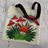 Colorful Mushroom Print Book Bag for Girls - ECO Friendly Linen Handbag