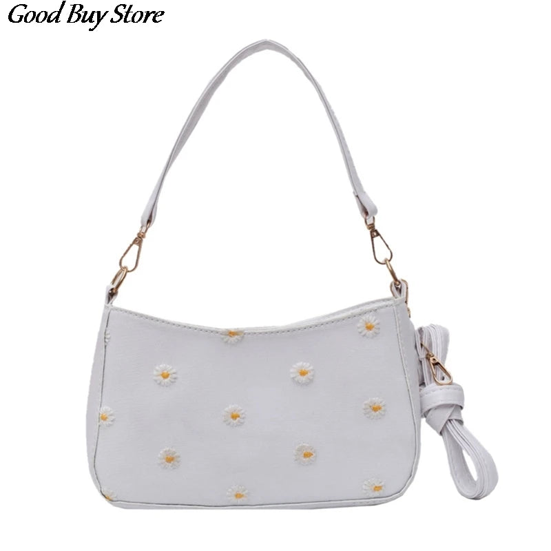 Daisies Flower Handbags Purse Leather Totes Bags Shoulder Square Pouch