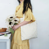 Daisy Embroidery Cotton Shoulder Bag Floral Handbag Tote Books Shopping Bag