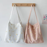 Daisy Floral Canvas Women Handbag Lace Embroidery Tote Shoulder Bag