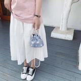 Daisy Straw Weave Shoulder Bag Summer Mesh Bucket Crossbody Handbags