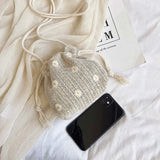 Daisy Straw Weave Shoulder Bag Summer Mesh Bucket Crossbody Handbags
