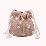 Daisy Straw Weave Shoulder Bag Summer Mesh Bucket Crossbody Handbags