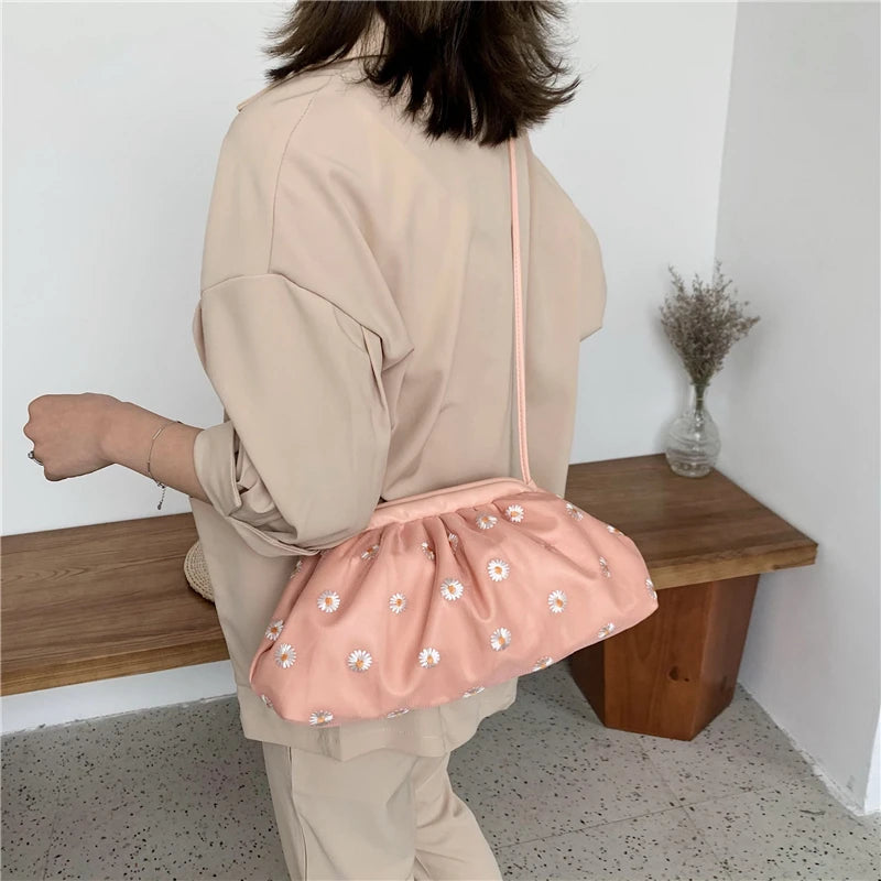 Daisy Print Crossbody Bag Cloud Tote Bag for Women