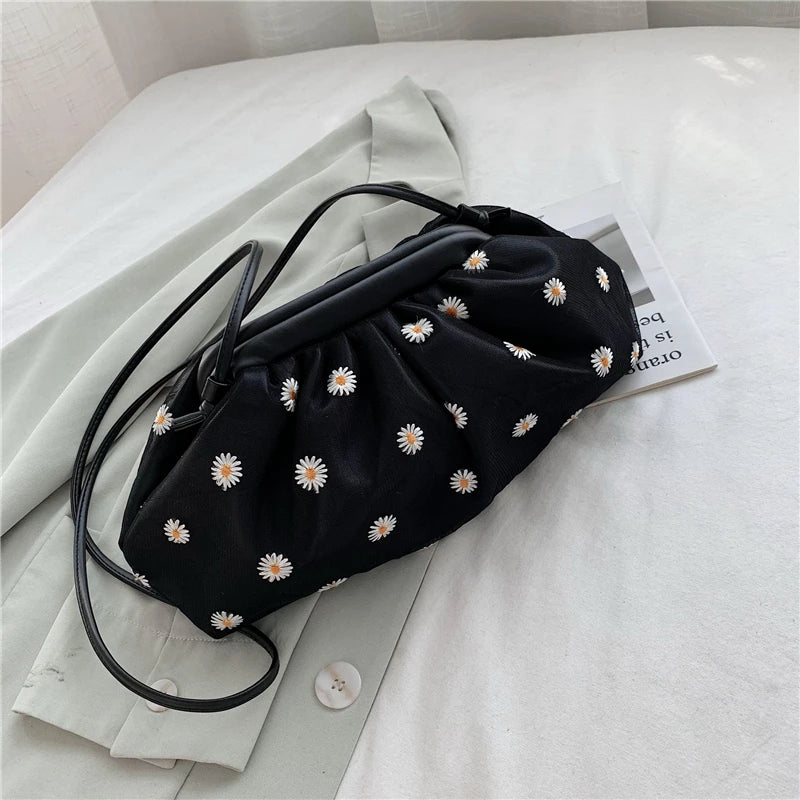 Daisy Print Crossbody Bag Cloud Tote Bag for Women