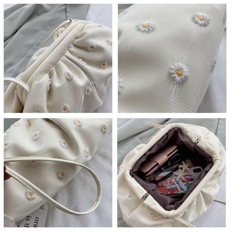 Daisy Print Crossbody Bag Cloud Tote Bag for Women