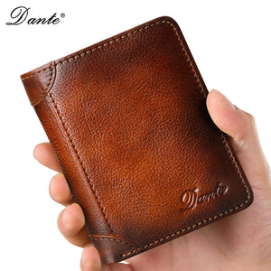 Men's Leather Wallet RFID Anti-theft Brush Head Layer Cowhide Retro Vertical