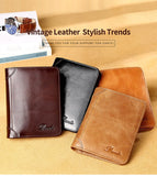 Men's Leather Wallet RFID Anti-theft Brush Head Layer Cowhide Retro Vertical