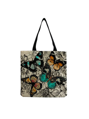 Dark Butterfly Printed Female Shopping Bags Large Capacity