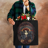 Dark Skull Print Linen Tote Handbag Eco Reusable Bags For Women Traveling School