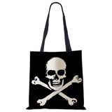 Dark Skull Print Linen Tote Handbag Eco Reusable Bags For Women Traveling School
