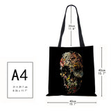 Dark Skull Print Linen Tote Handbag Eco Reusable Bags For Women Traveling School