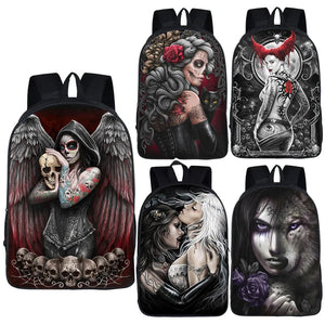 Gothic Angel Skull Wolf Backpack School Bag