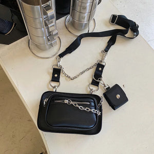 Gothic Mini Square Bag Women Leather Chains Chest Bags