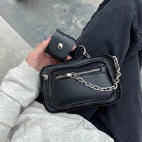 Dark Gothic Mini Square Bag Chains Chest Bags Female Crossbody Phone Bags