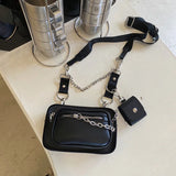 Dark Gothic Mini Square Bag Women Street Chains Crossbody Phone Bags