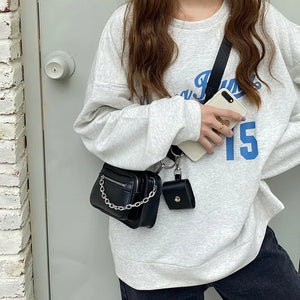 Dark Gothic Mini Square Bag Women Street Chains Chest Bags