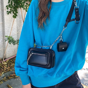 Dark Gothic Mini Square Bag Women Street Chains Chest Bags