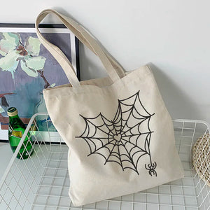 Dark Harajuku Canvas Bag Shopping Bag Cartoon Print Gothic Female Bag